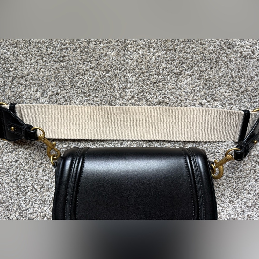Zara Black Shoulder Bag Claw Carabiner Canvas Strap - Picture 4 of 11